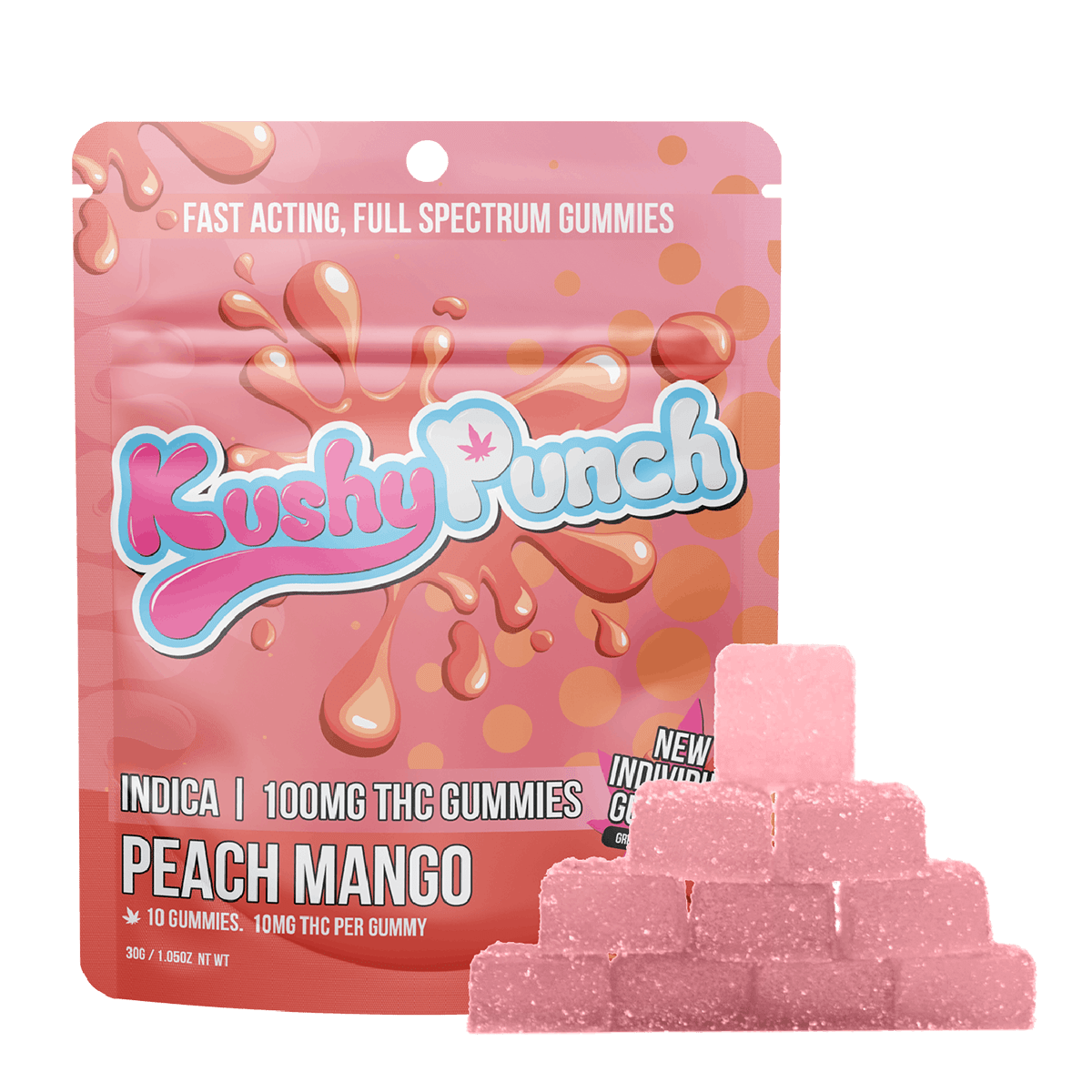 Kushy Punch Indica Individual 10 Pack Gummies Peach Mango 100mg