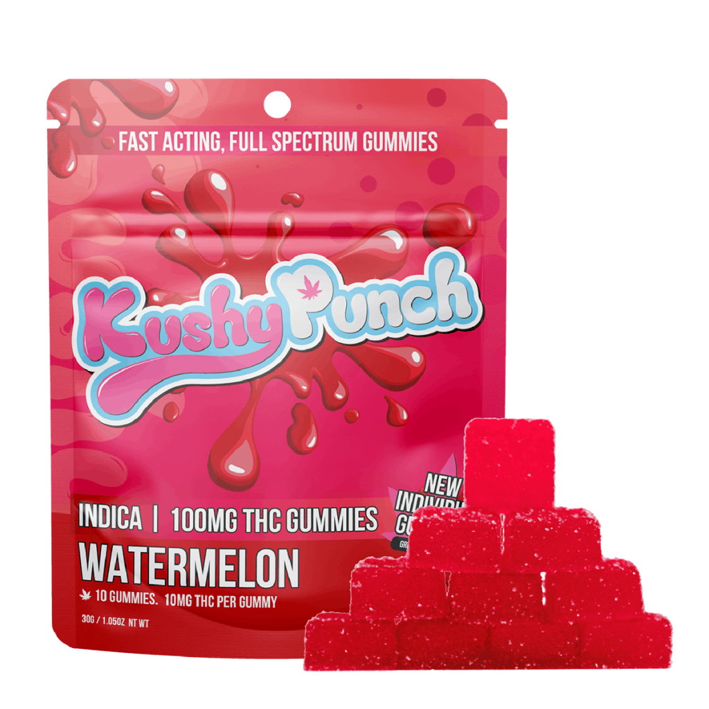 Kushy Punch Indica Individual 10 Pack Gummies Watermelon 100mg