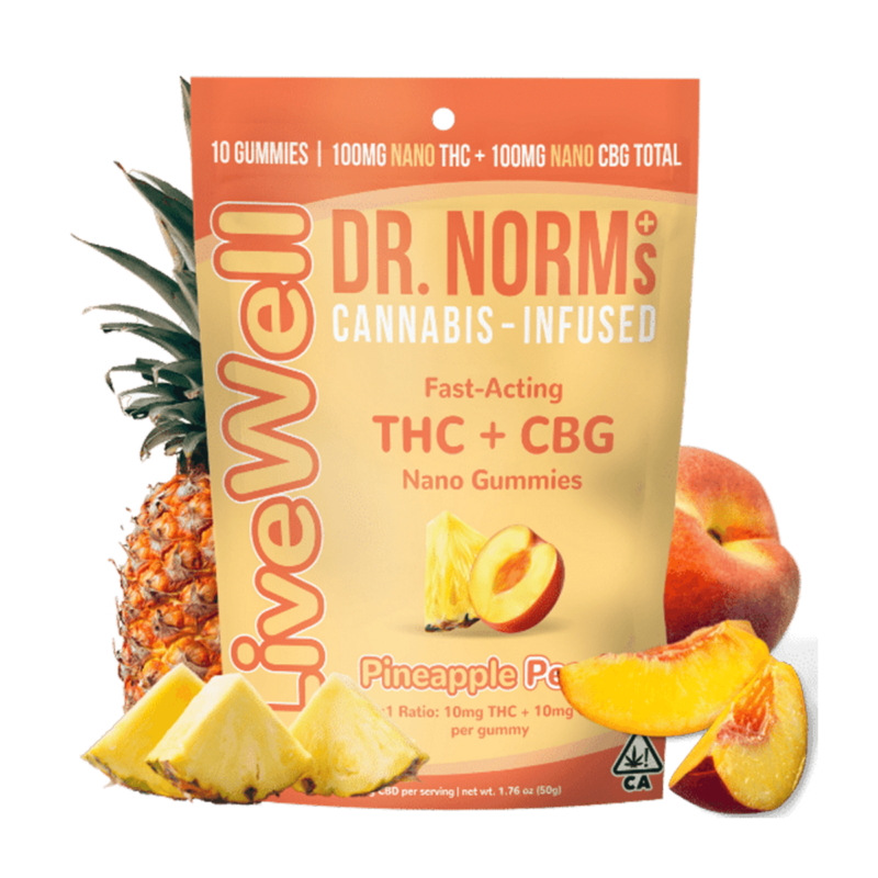 Dr. Norms Livewell THC + CBG Nano Gummies - Pineapple Peach 100mg